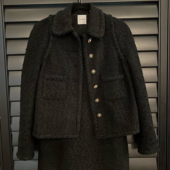 STUNNING! “ST.JOHN’ 2 Piece Black Boucle Dress and Jacket Set! Size 6 - Picture 5 of 16